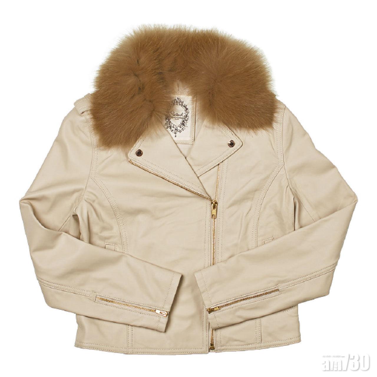 米白色皮革毛領biker jacket $4,290(B)