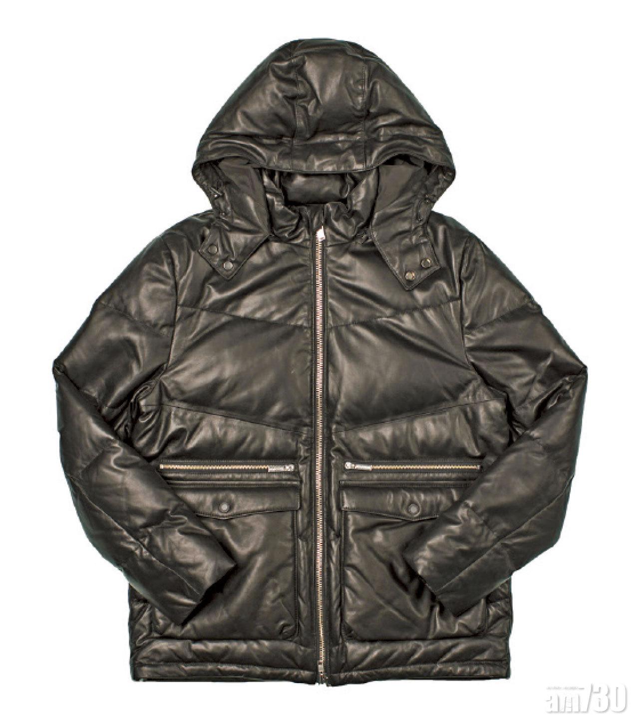 黑色皮革連帽橫篷間down jacket $5,990(A)