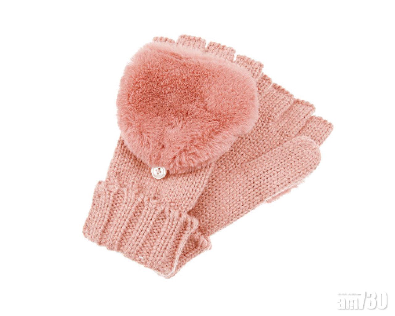 粉紅色仿真毛毛冷手套 $200 (a)