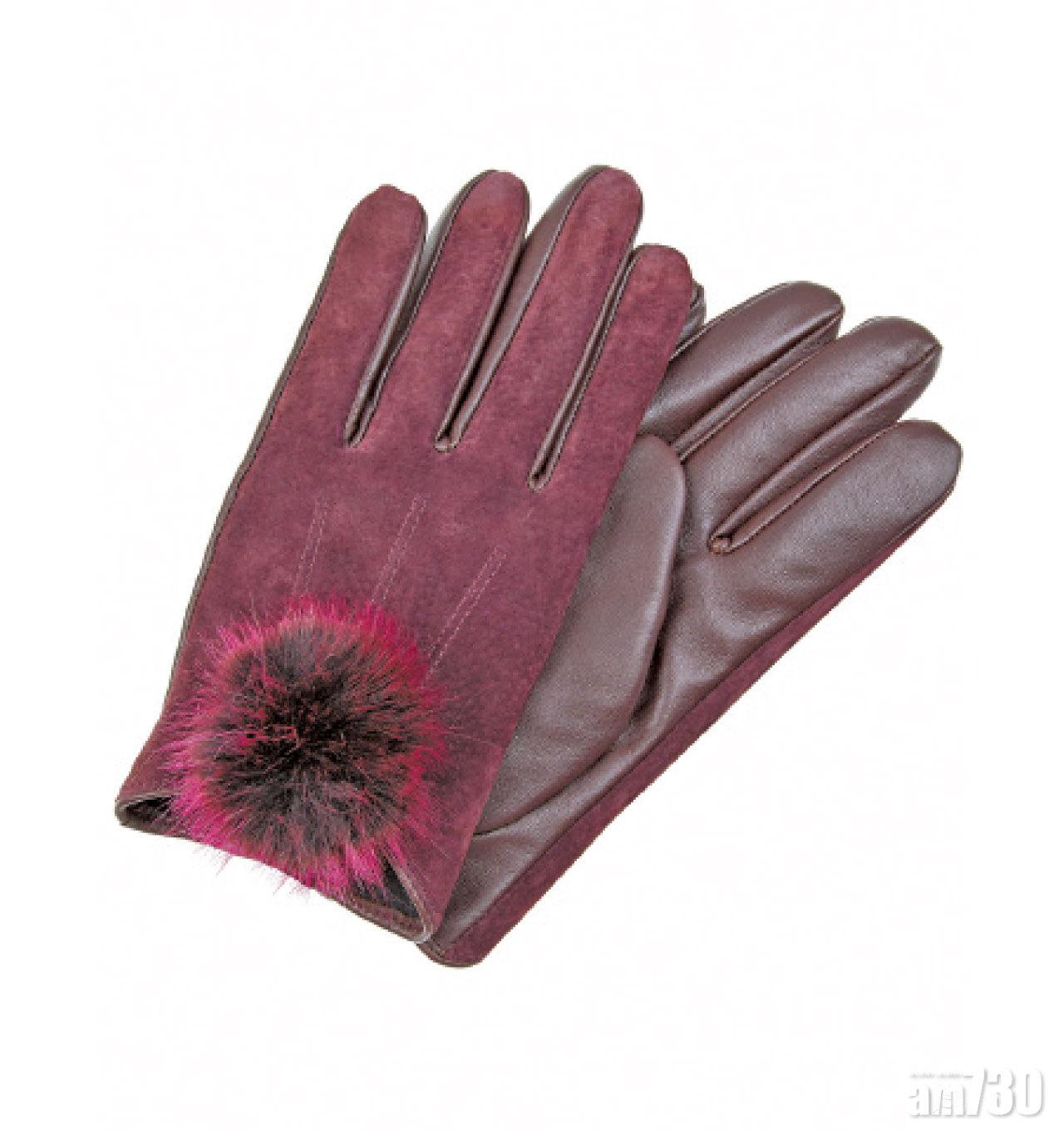 深紫色綴毛毛球皮手套 $350 (a)