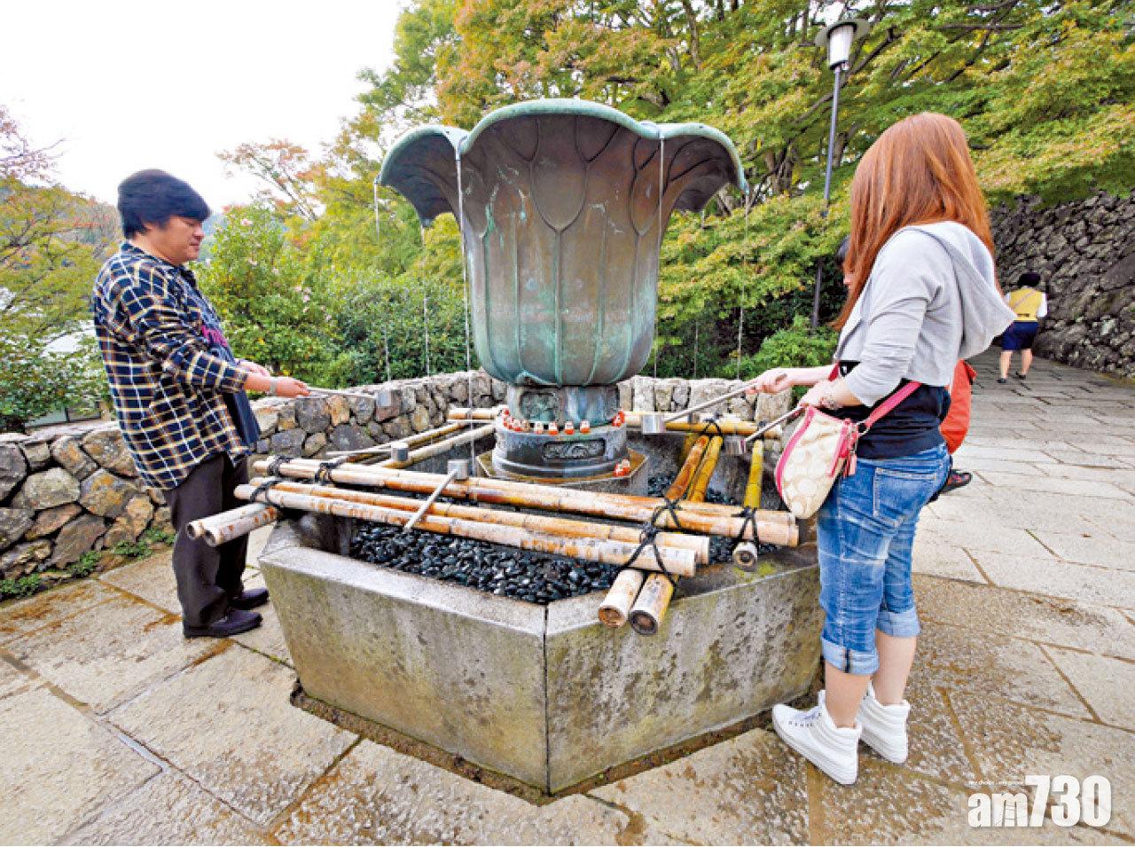 日本人參拜前必到手水舍洗手和漱口,就連池邊都放滿達摩。