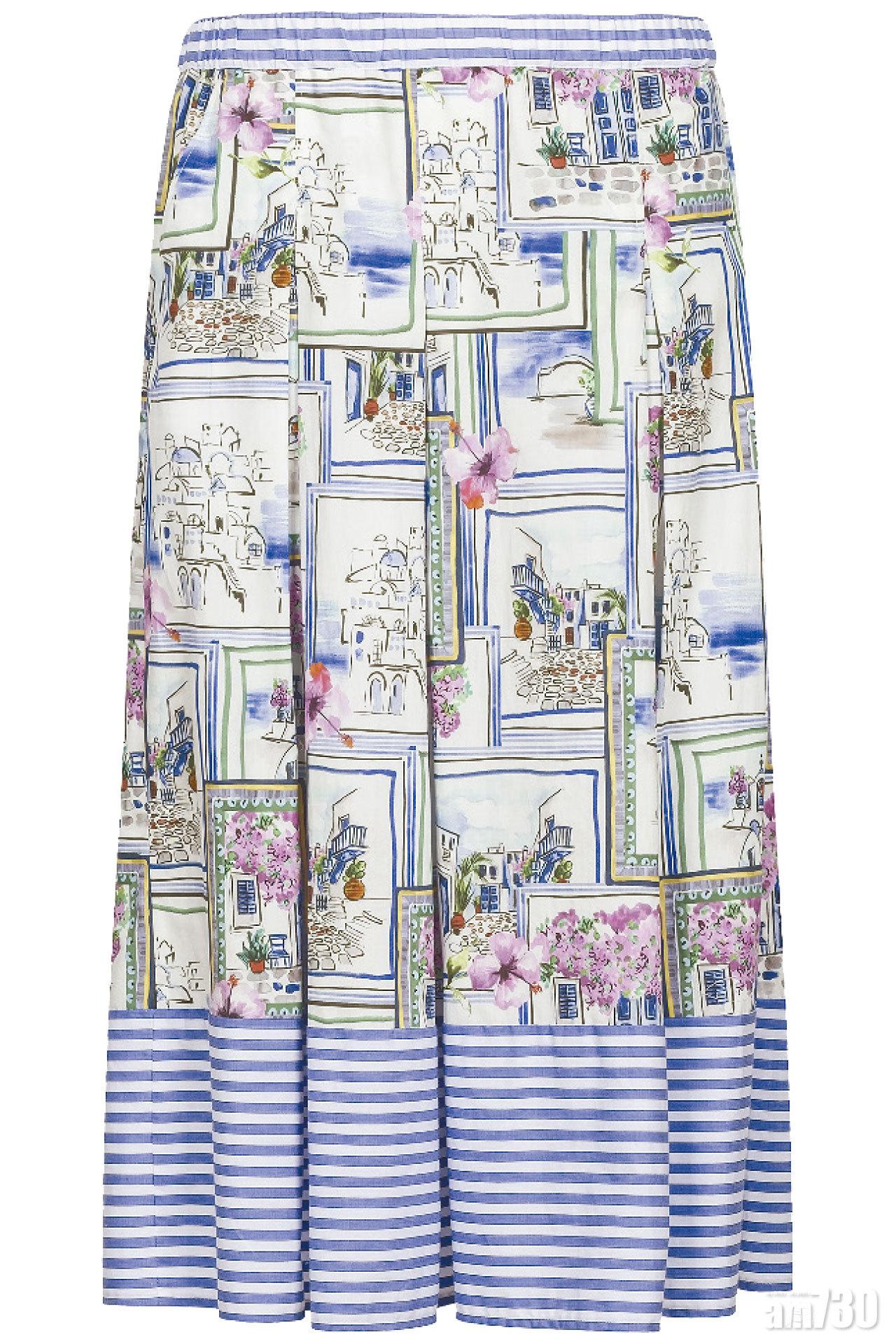 手繪拼花卉圖案綴橫間縐褶skirt $2,980