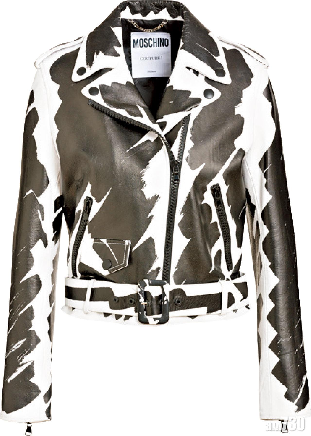 黑白色塗鴉皮革biker jacket $25,500(C)