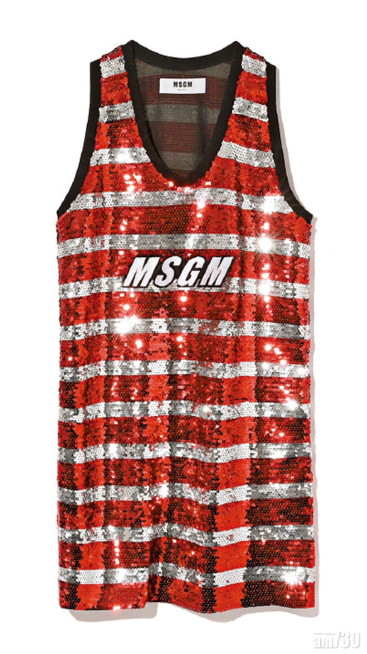 紅銀橫間珠片vest $3,950(C)