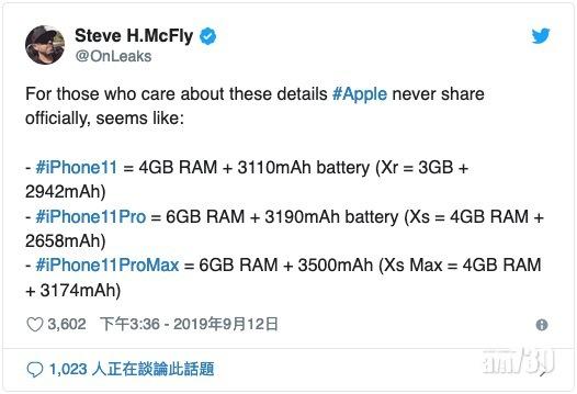 外國爆料達人「OnLeaks」的消息指,iPhone 11 Pro及Pro Max原來有6GB RAM。