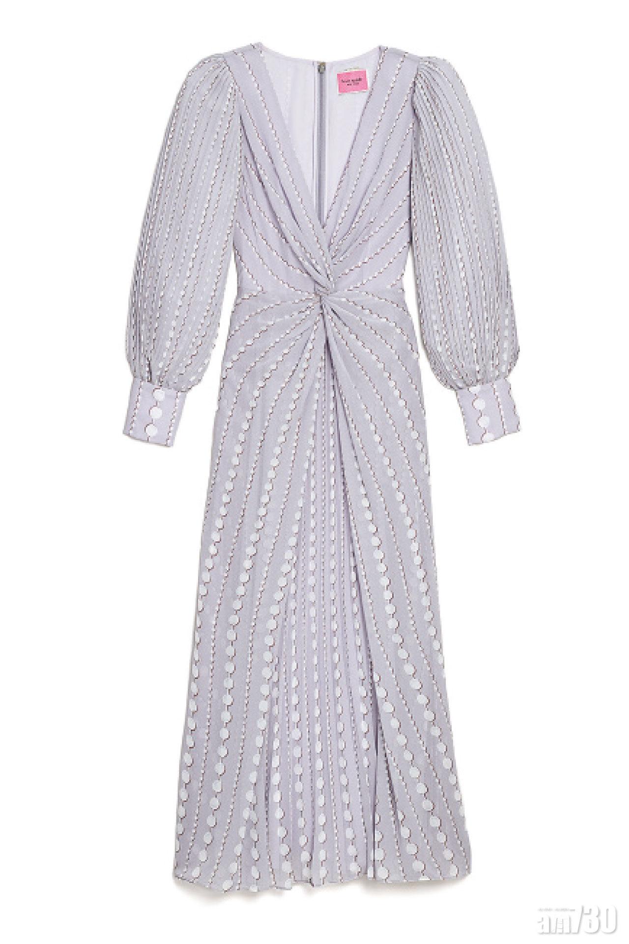 淺灰色印花deep V雪紡復古連身裙 $7,900 (a)