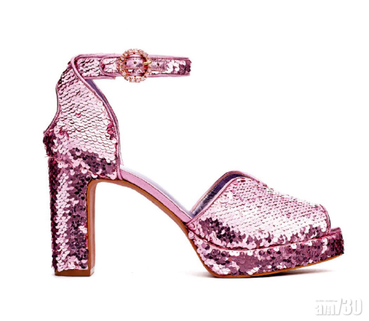 粉紫色閃片粗高踭鞋 售價待定 (a)
