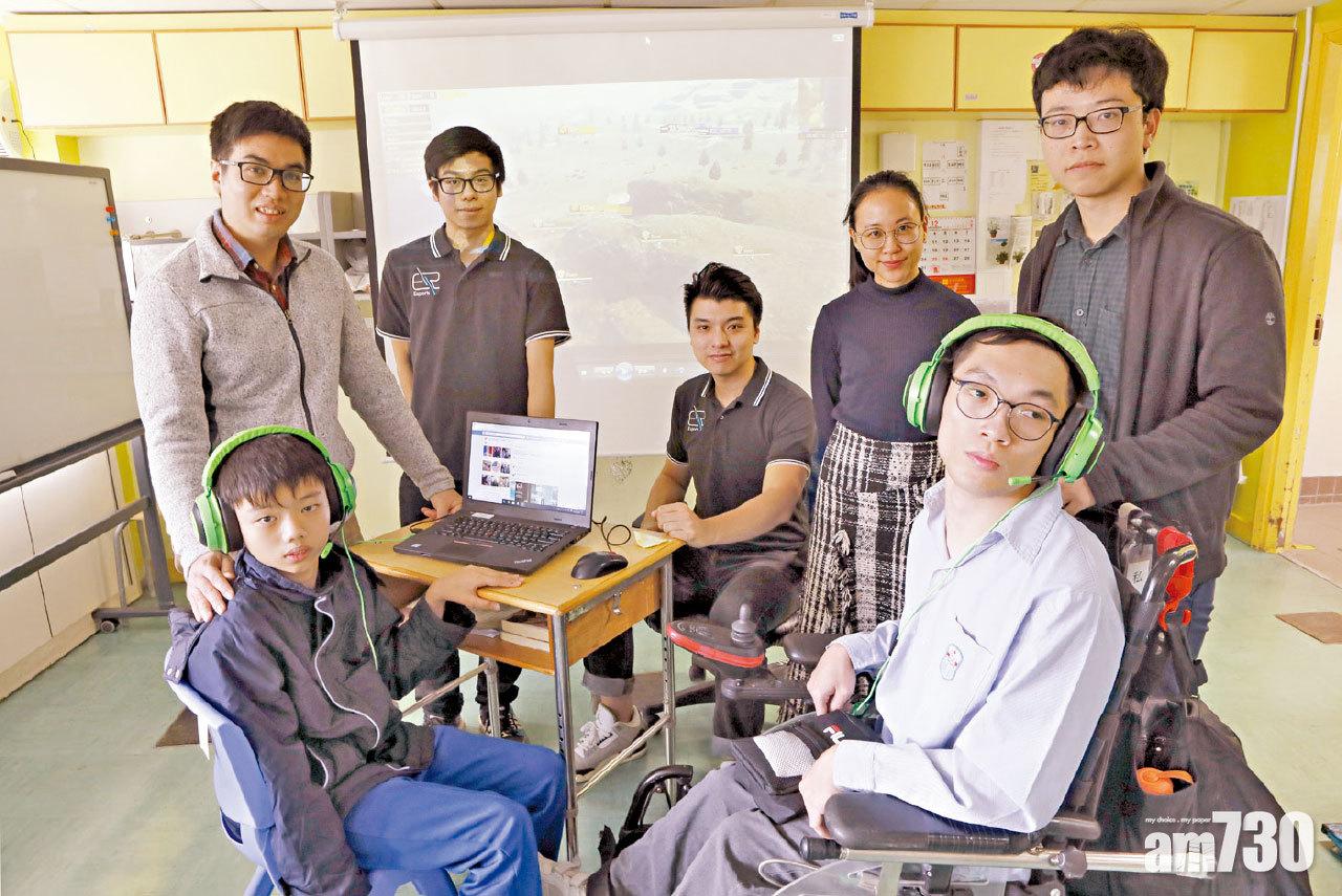 身弱生從學習電競周邊技術發展不同才能,讓生命活出更多可能。馬文俊(右一);梁焯坤(右二);李雅庄(右三);張健瀚(左一);祝鴻煇(左三)