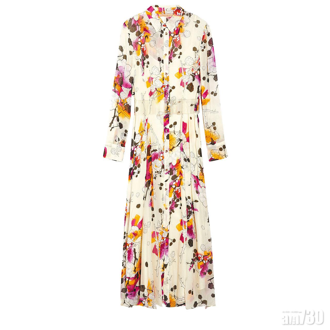 白色花卉圖案束腰shirt dress $4,580