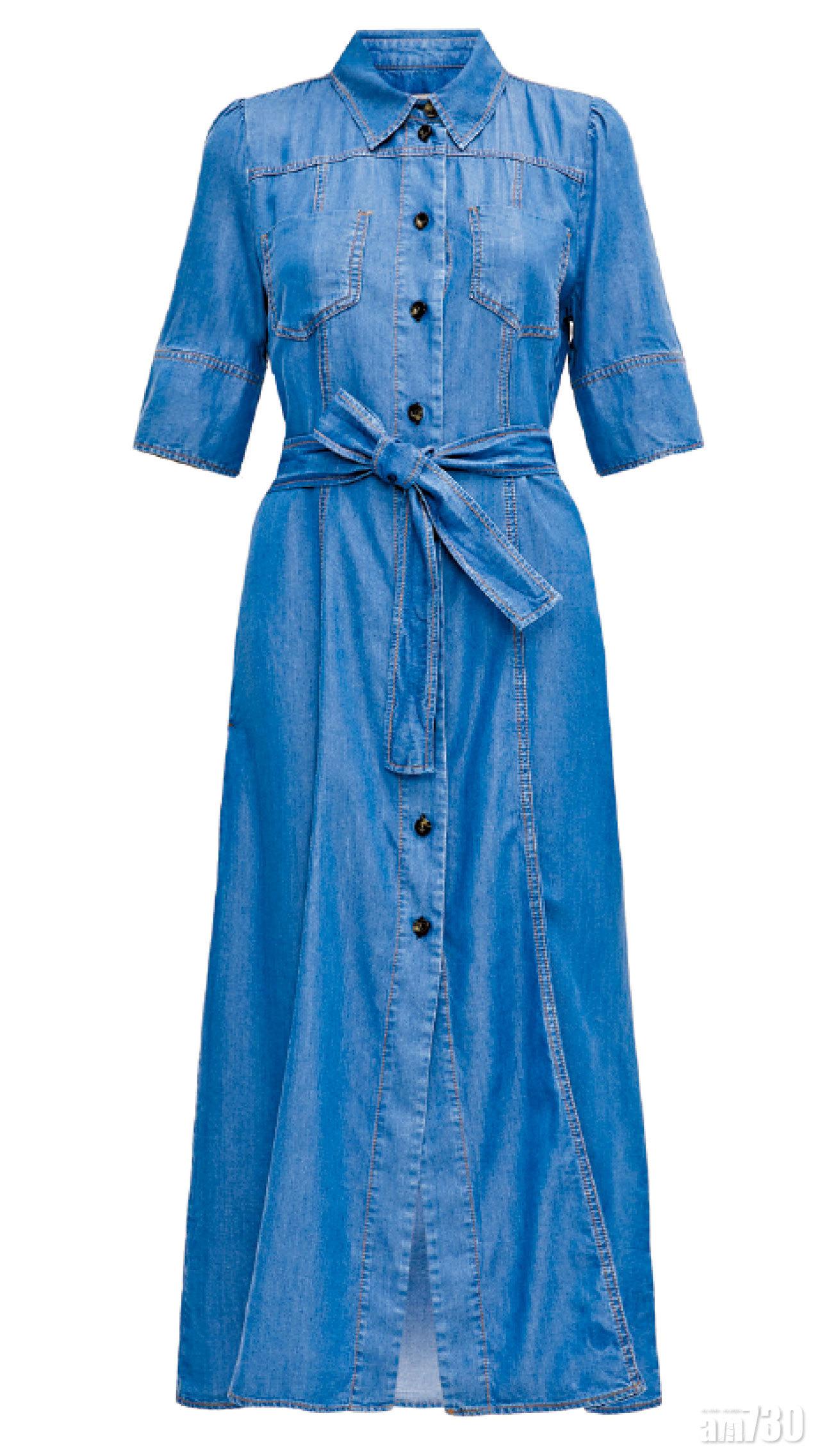 藍色束腰denim shirt dress $2,080(D)