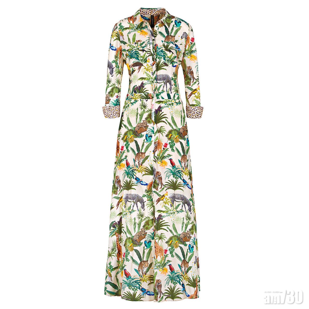 黃綠色的Jungle Print跟夏季的寫意悠閒氣息匹配至極。($TBC,Marc Cain)