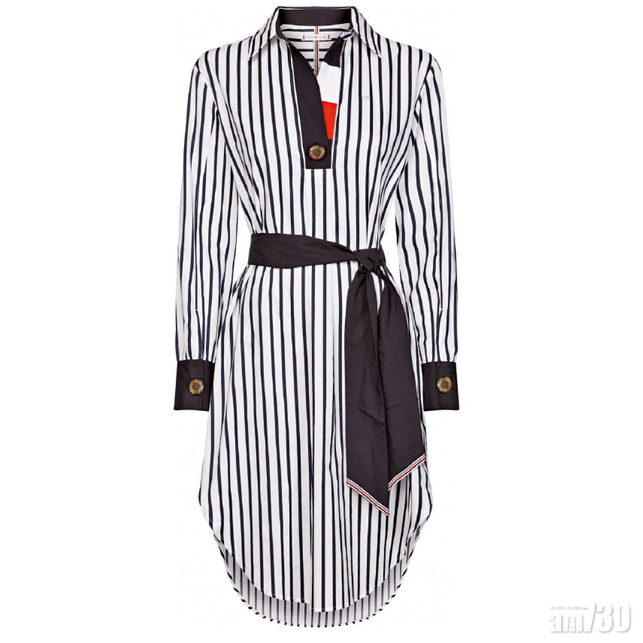 條子紋Shirt-dress給人硬朗俐落感覺,上班族尤其適合。($1,690,Tommy Hilfiger)