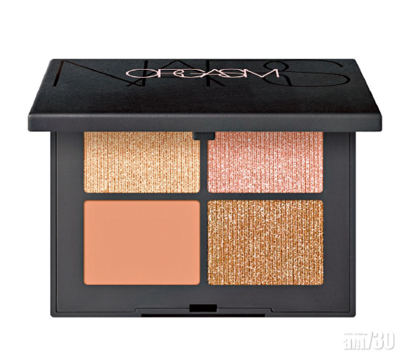 Orgasm限量四色眼影組合 $440 (a)
色調包括閃爍金色、香檳淡粉紅、閃爍閃咖色及霧面淡橙色,可單用或互相配搭使用,任何膚色都合用。