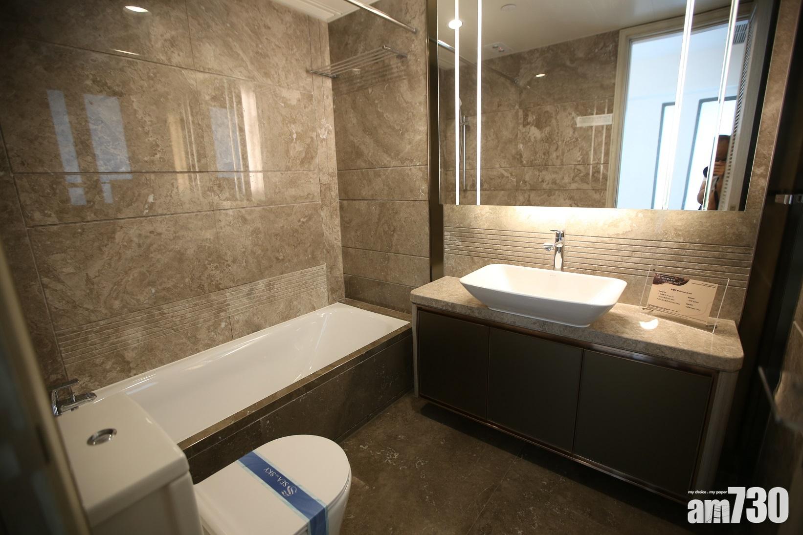 浴室牆身及地面設計採用進口石材