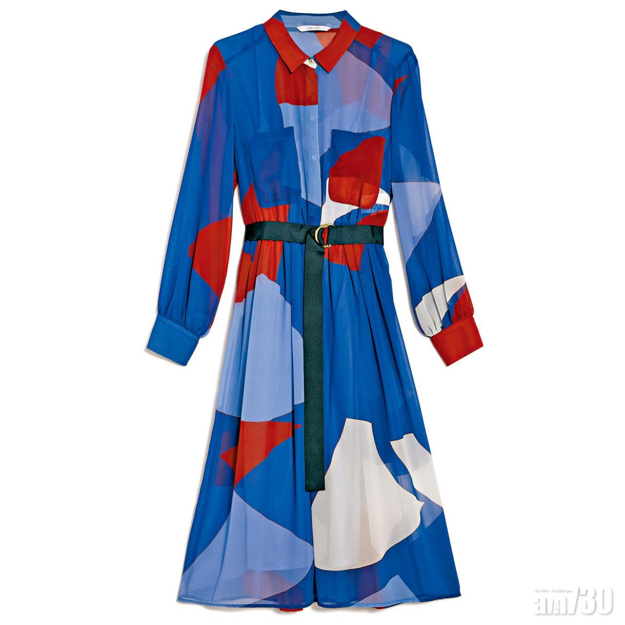 彩藍x紅色雪紡印花連身裙 $3,280 (a)