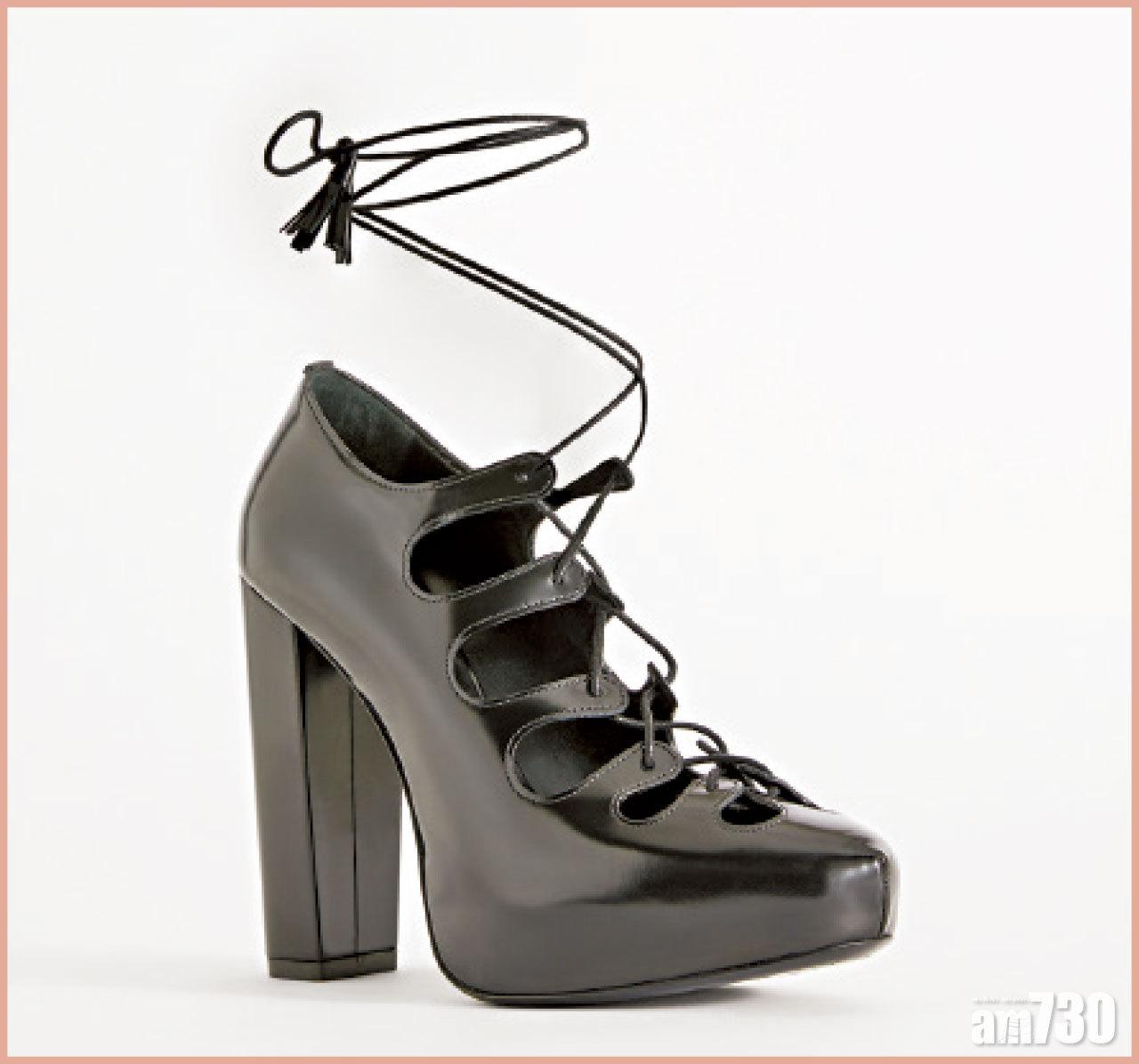 黑色lace up粗跟高跟鞋 $5,680 (a)