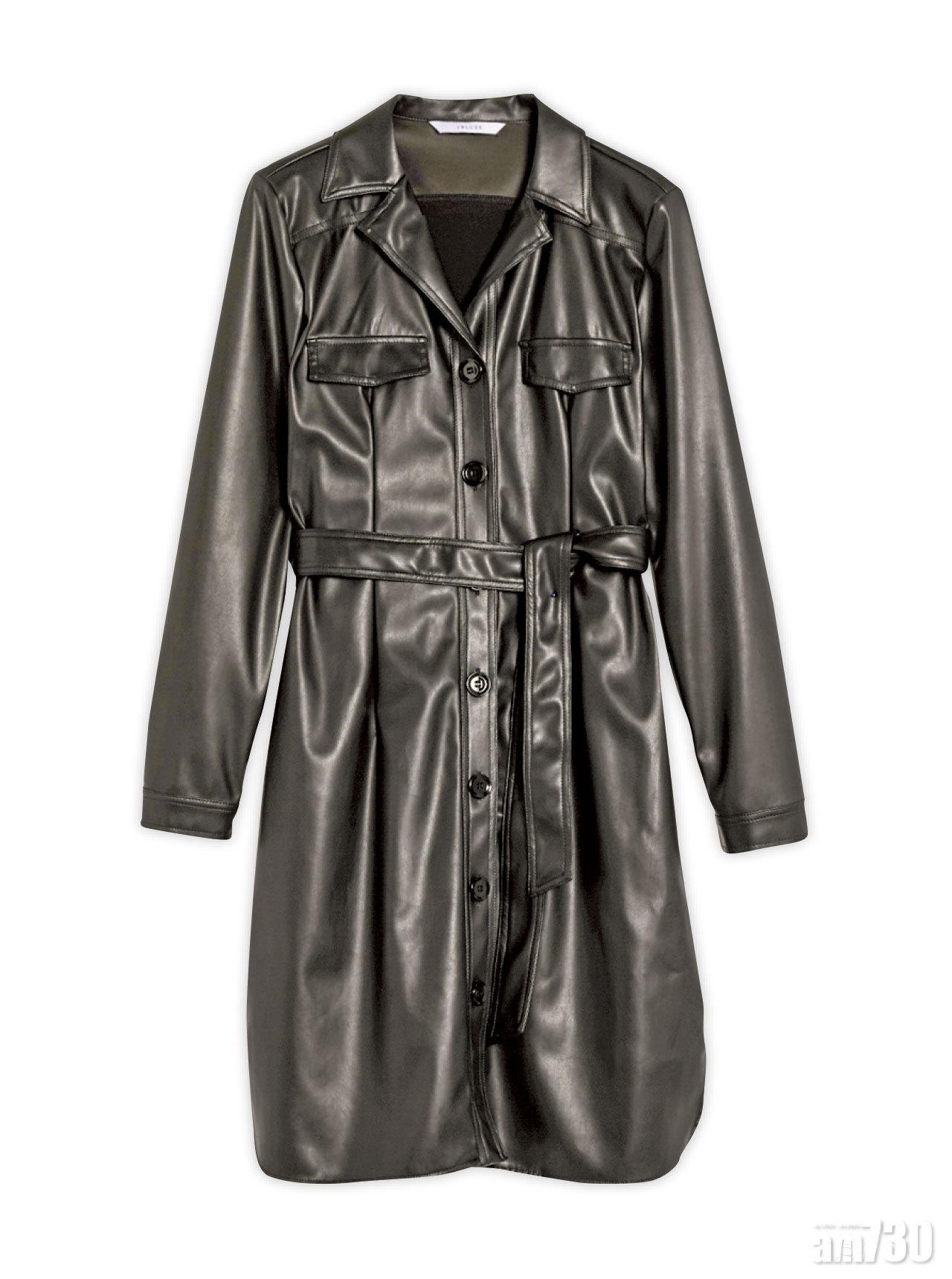 黑色仿皮束腰連身裙 $3,080 (g)