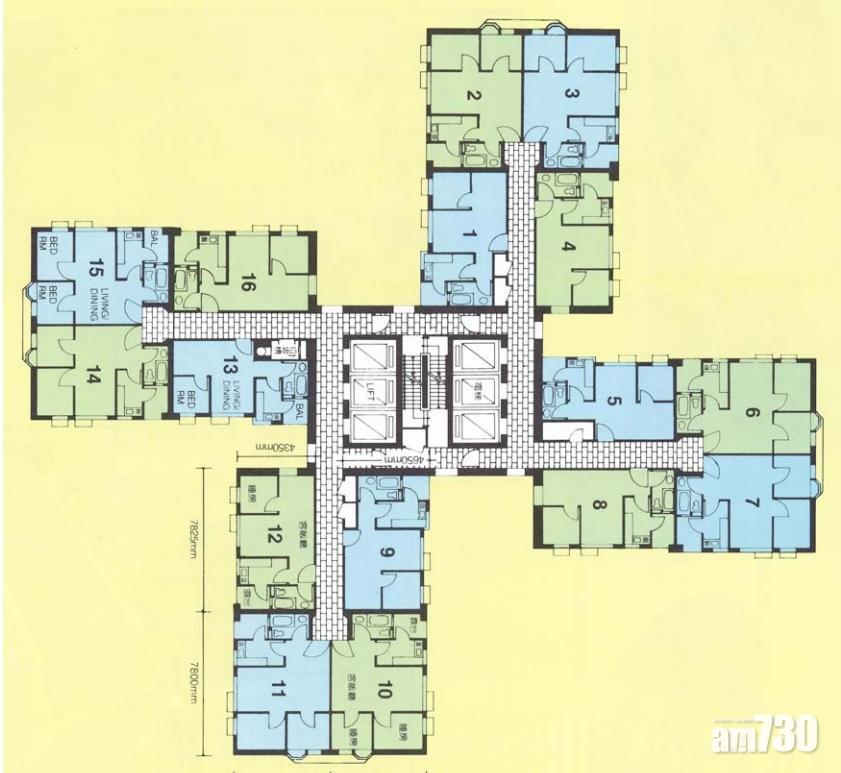 龍蟠苑A座平面圖(來源:房委會網頁)