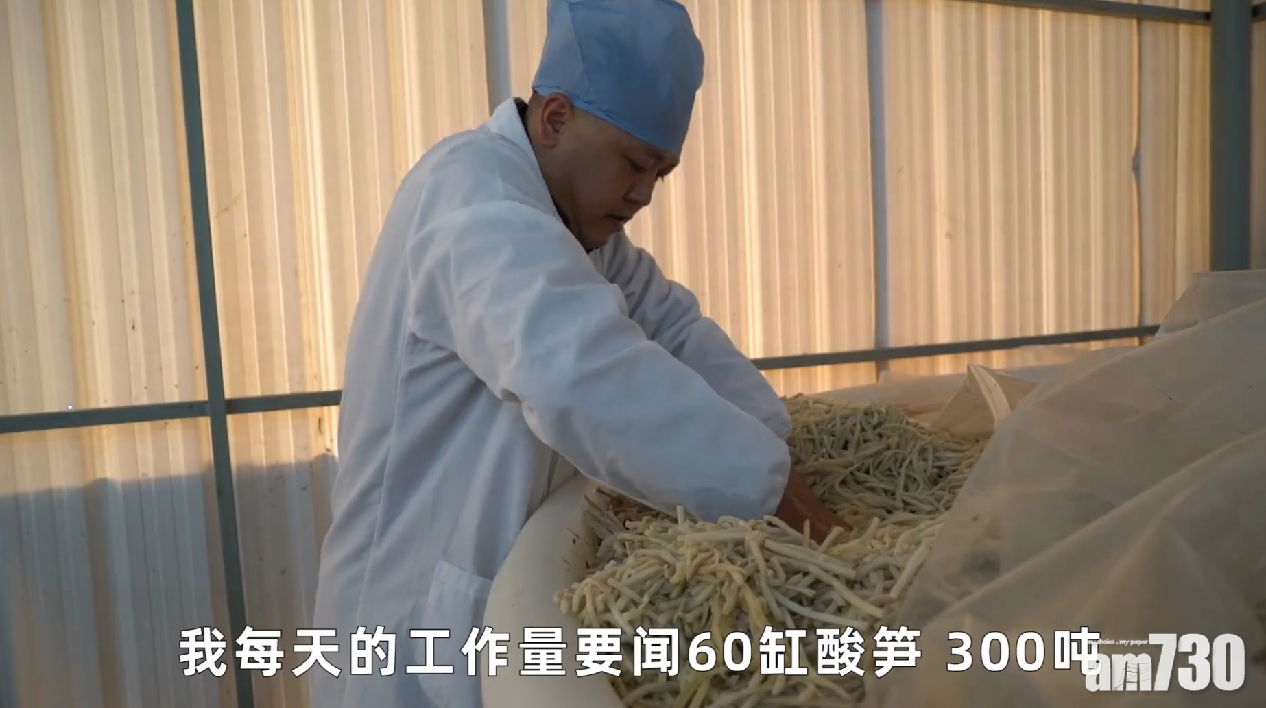 螺螄粉聞臭師,年薪有50萬,每日需聞300噸酸筍。(微博影片截圖)