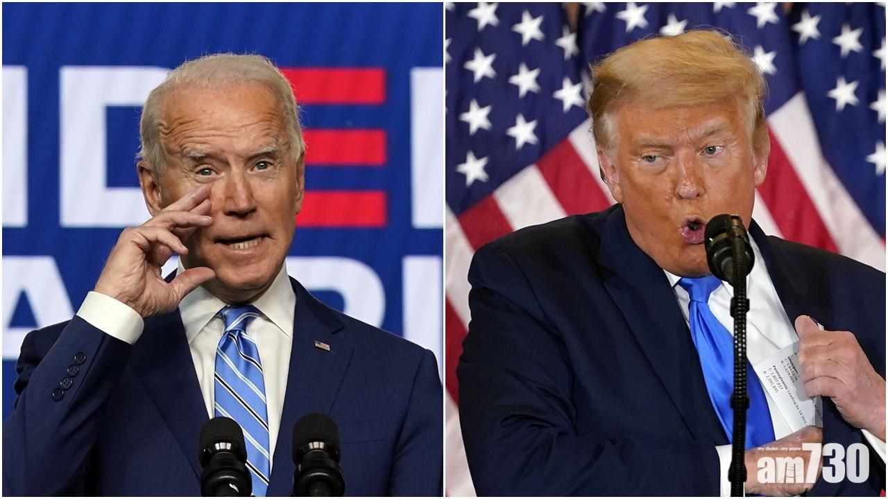 美聯社推算拜登只差6張選舉人票入主白宮,特朗普要求兩州暫停點票。(AP)