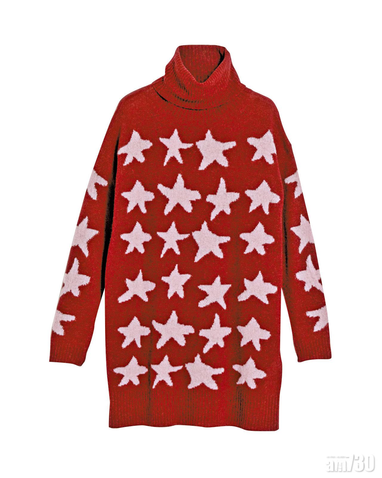 紅色星星圖案樽領knit top $2,880