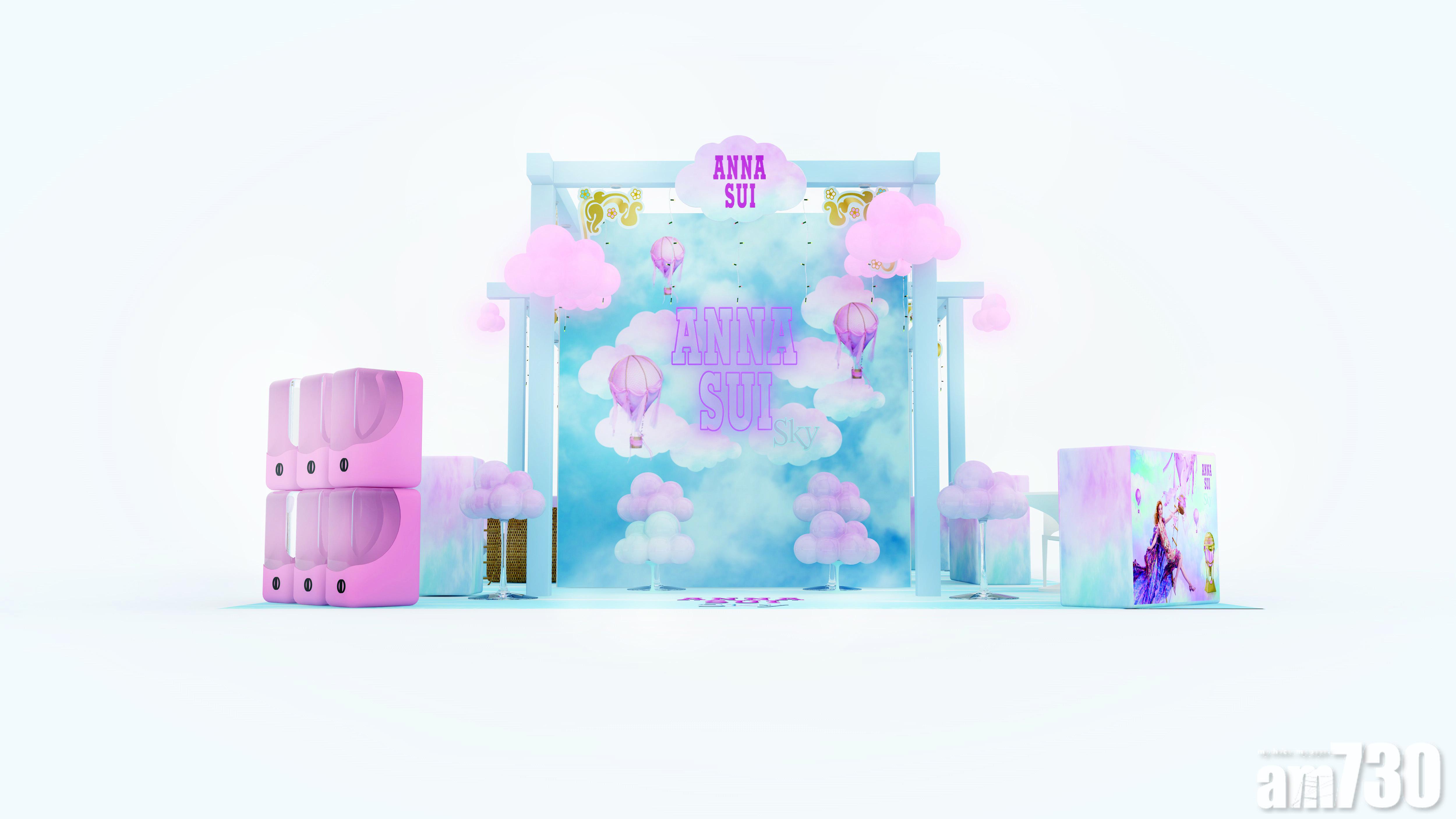 「雲之國」打卡位,Anna Sui粉紅色霓虹燈襯托著閃亮雲朵,仿如翱翔於軟綿綿的粉紅雲層中。