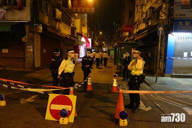 佐敦受限區域內的出入口有警員把守。(鍾式明攝)