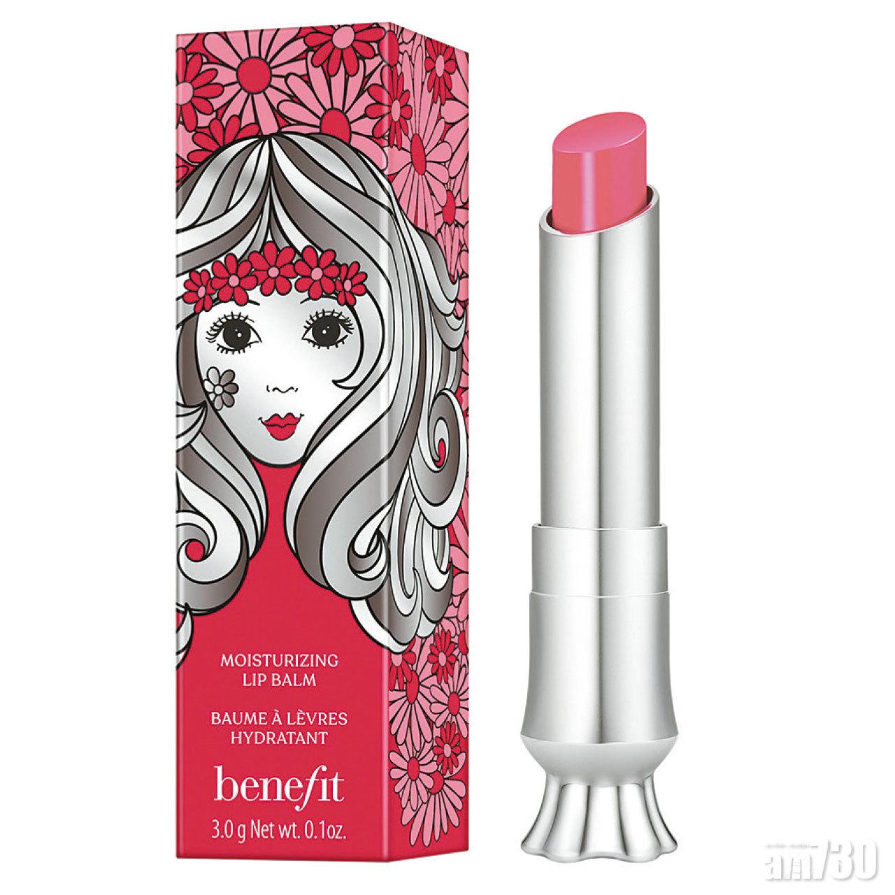 California Kissin’水潤唇膏 (#77 PinkRose) $190 (a)
亮麗的玫瑰粉紅色水潤唇膏,蘊含野生芒果油成分,質感輕盈透亮,塗上後雙唇瞬間回復柔軟幼滑,滋潤但不黏膩。