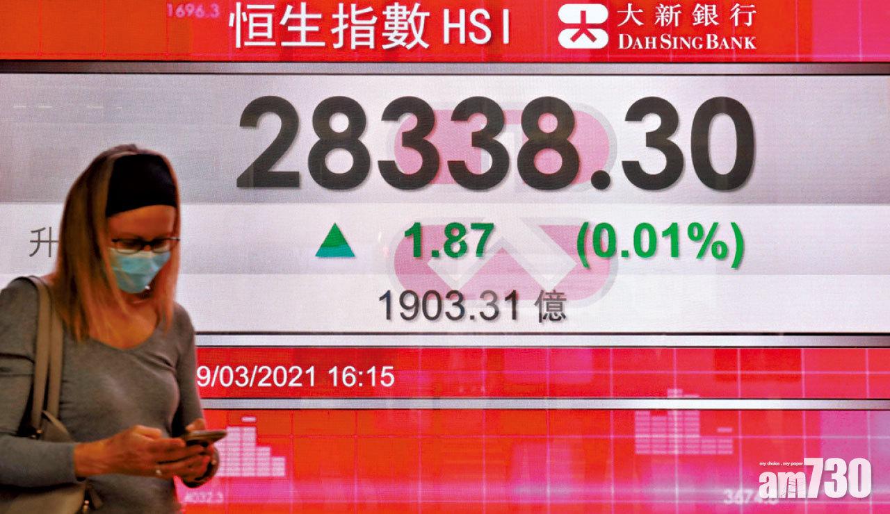 恒指昨高低波幅352點。(中通社)