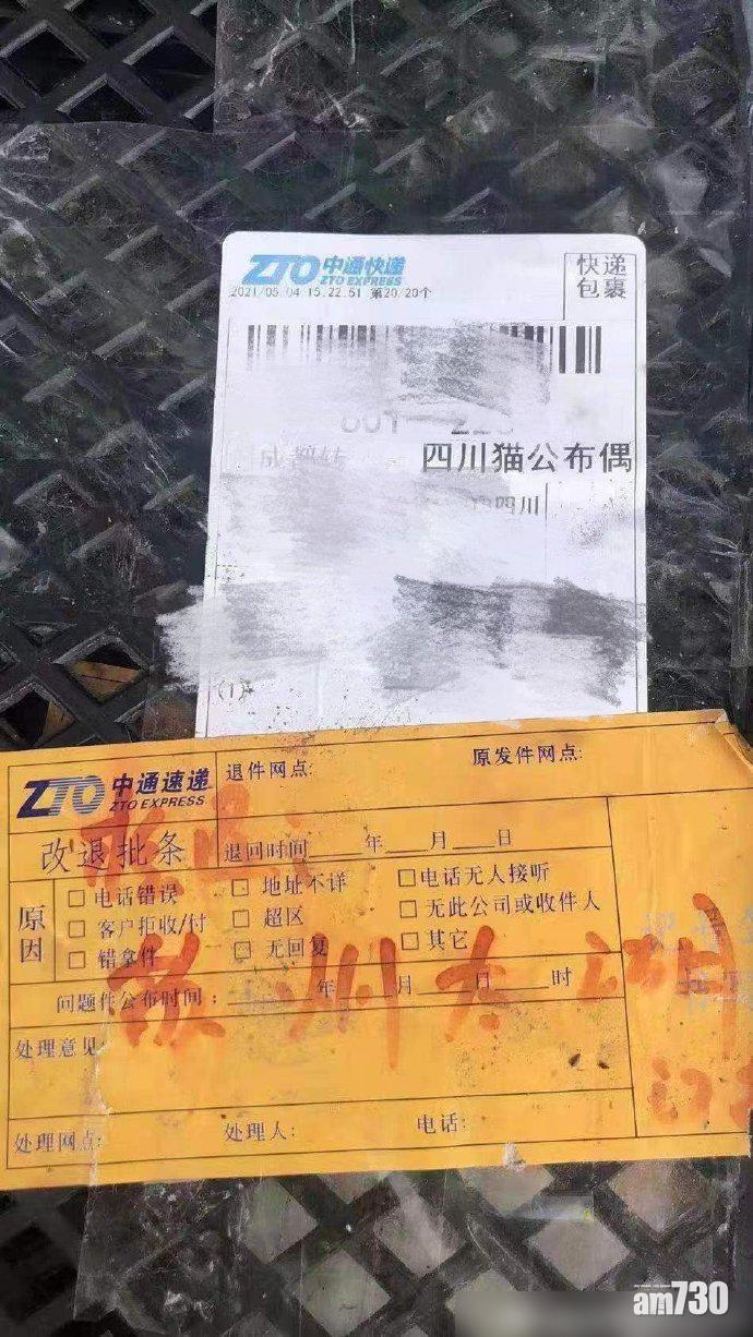 寵物盲盒上貼著退貨單。(互聯網)