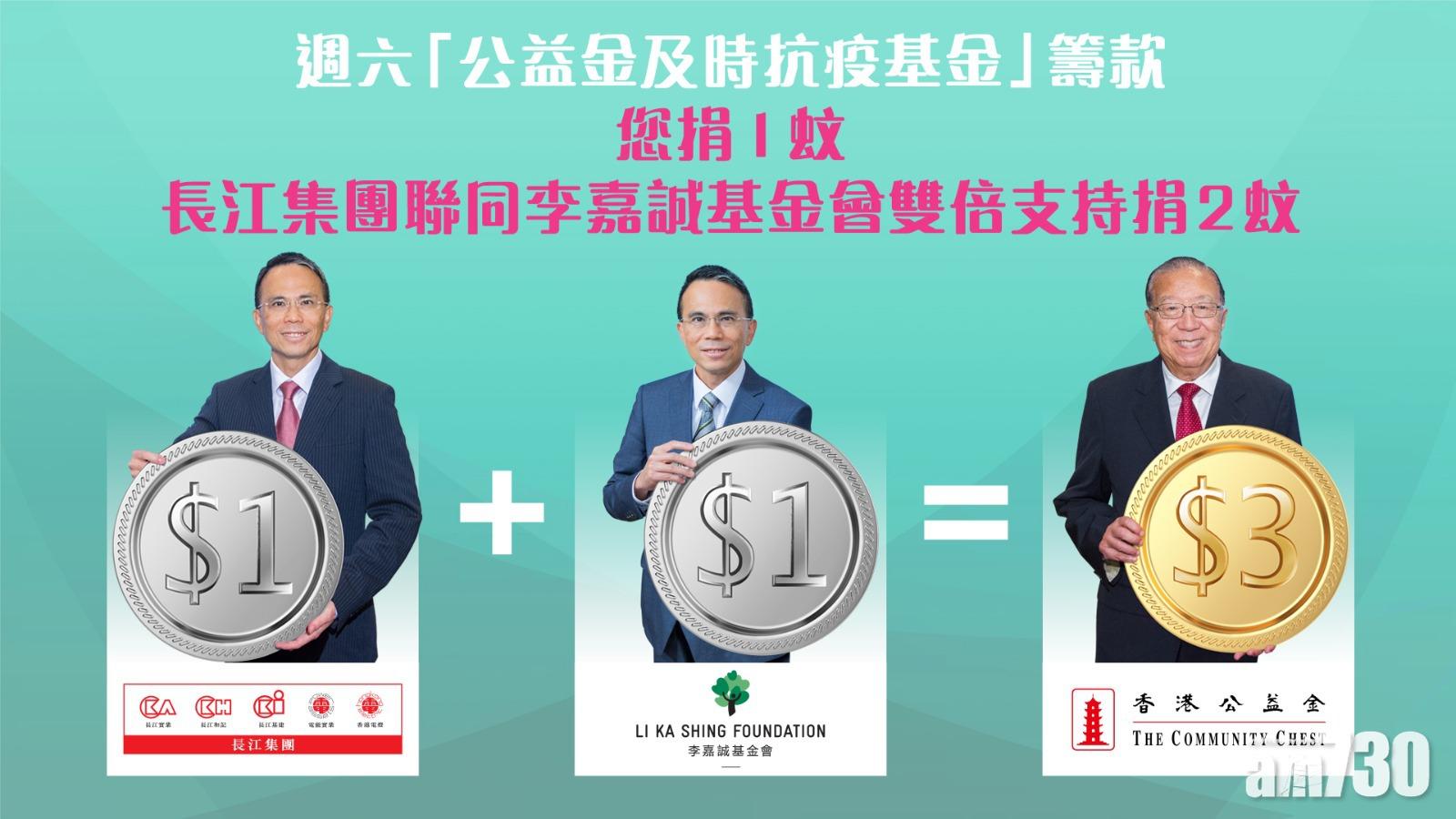 長江集團主席暨李嘉誠基金會副主席李澤鉅演繹「你捐一蚊,佢捐兩蚊」的籌款概念。