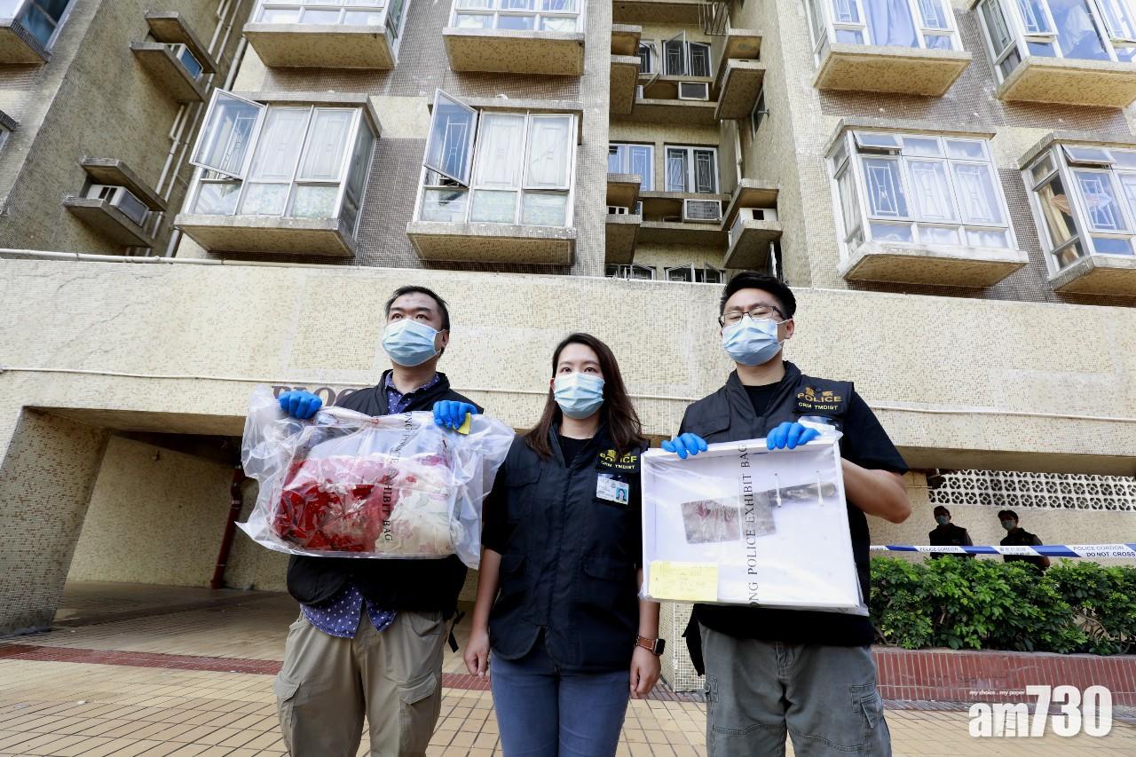 警方在涉事單位檢獲染血床單和菜刀。(林俊源攝)