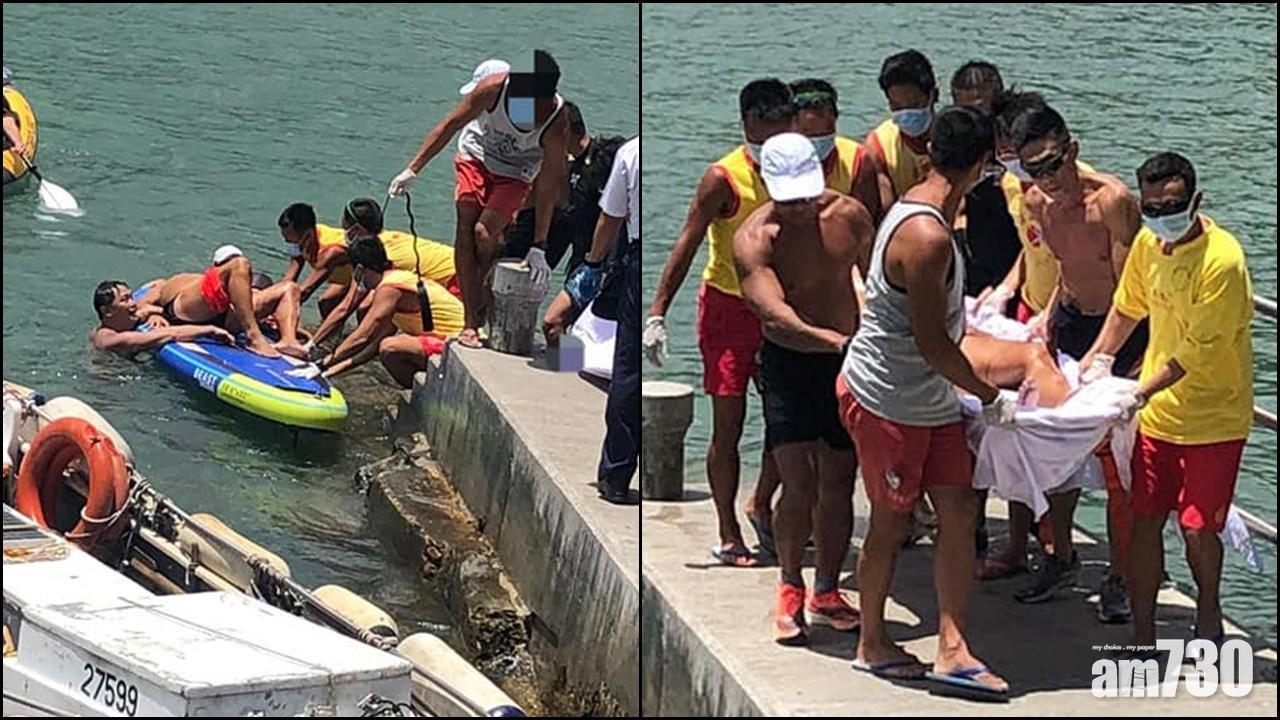 六旬泳客深水灣疑遭螺旋槳擊傷送院,涉事船隻不顧而去。(港九拯溺員工會@FB)