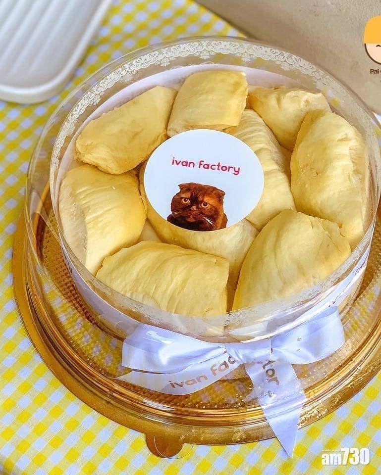 芝士蛋糕上有原粒的新鮮金枕頭榴槤。