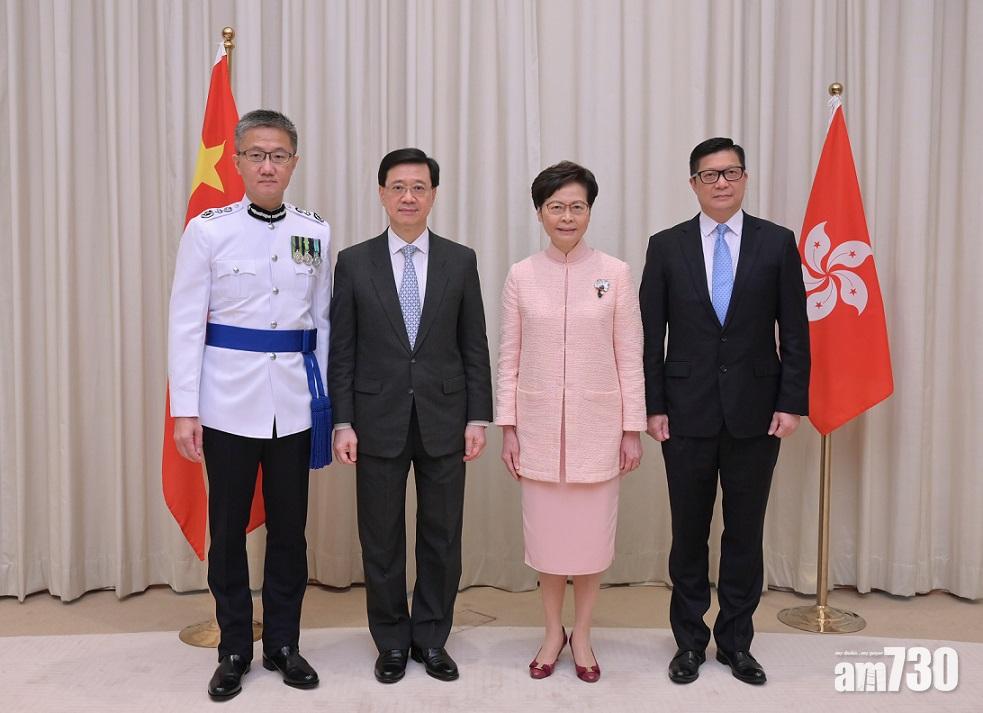 中央任命李家超為政務司長、鄧炳強為保安局長及蕭澤頤為警務處長。 (政府新聞處)