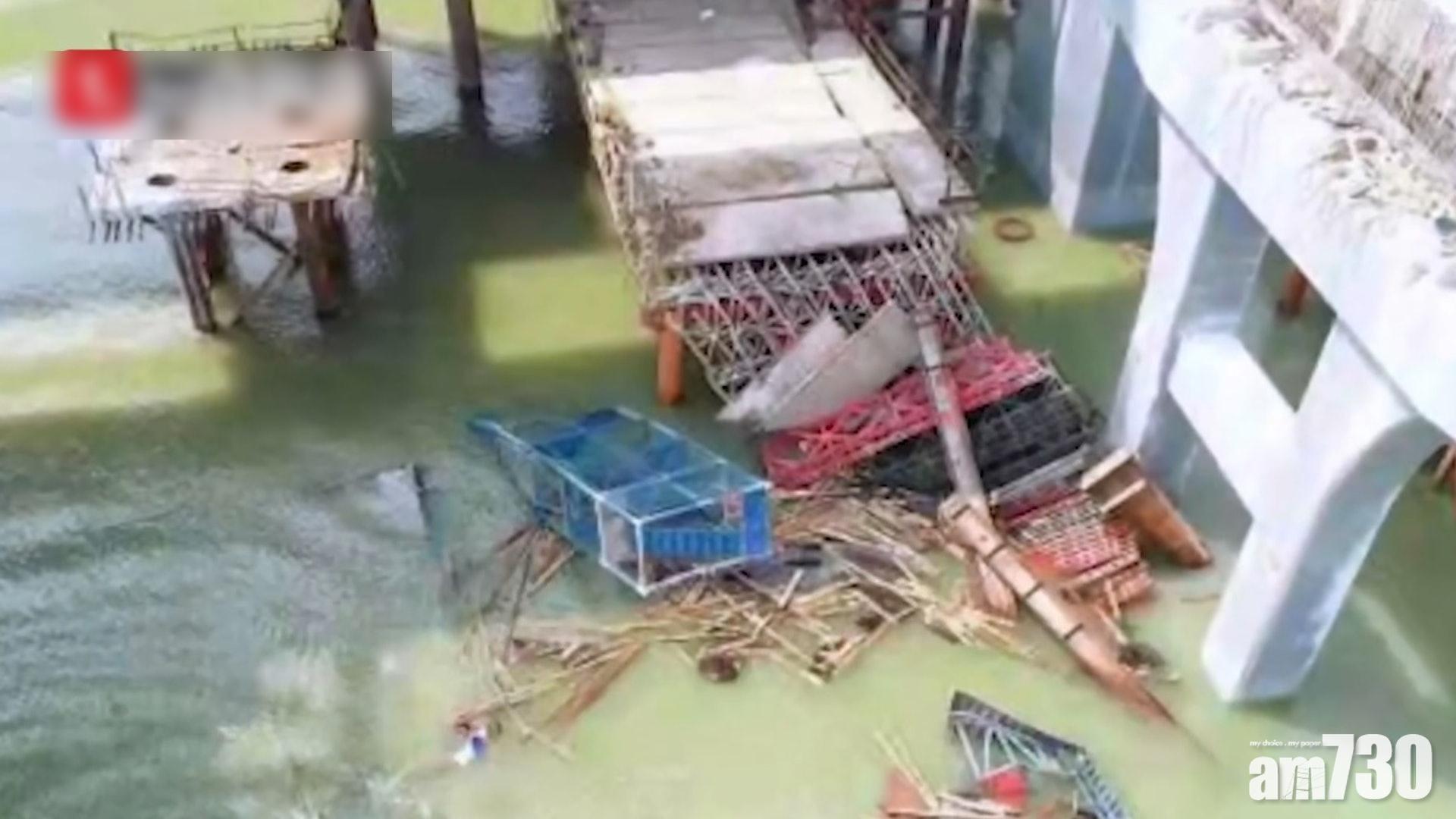 金海大橋箱梁墮海,現場一片狼藉。(互聯網)