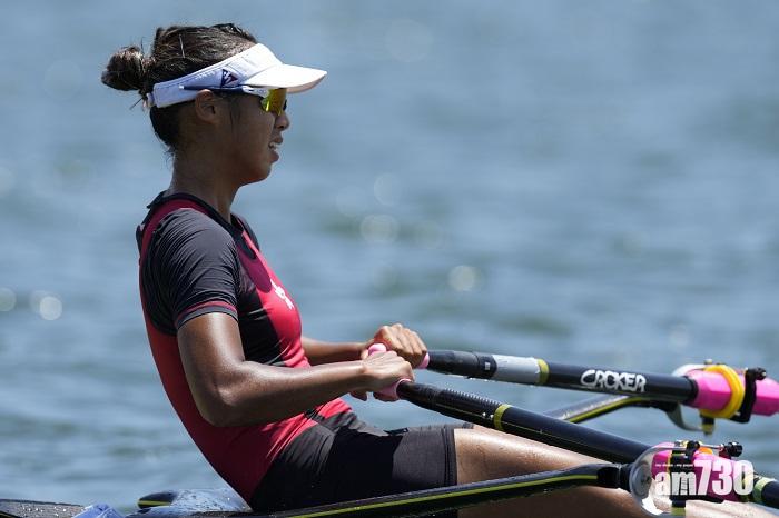 洪詠甄在賽艇項目跌入D組決賽。(美聯社)