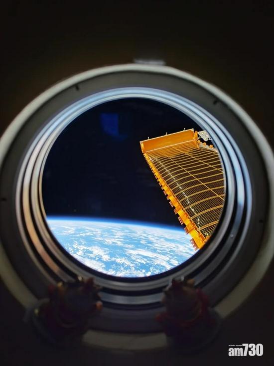 8月13日,湯洪波與他的兩隻小牛公仔一同欣賞印度洋。(中國載人航天工程辦公室)