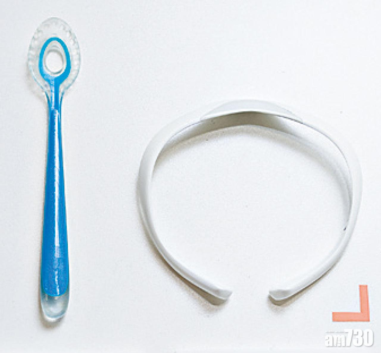 訓練長者口腔的特製湯匙,而頸環內置吞嚥監測器。