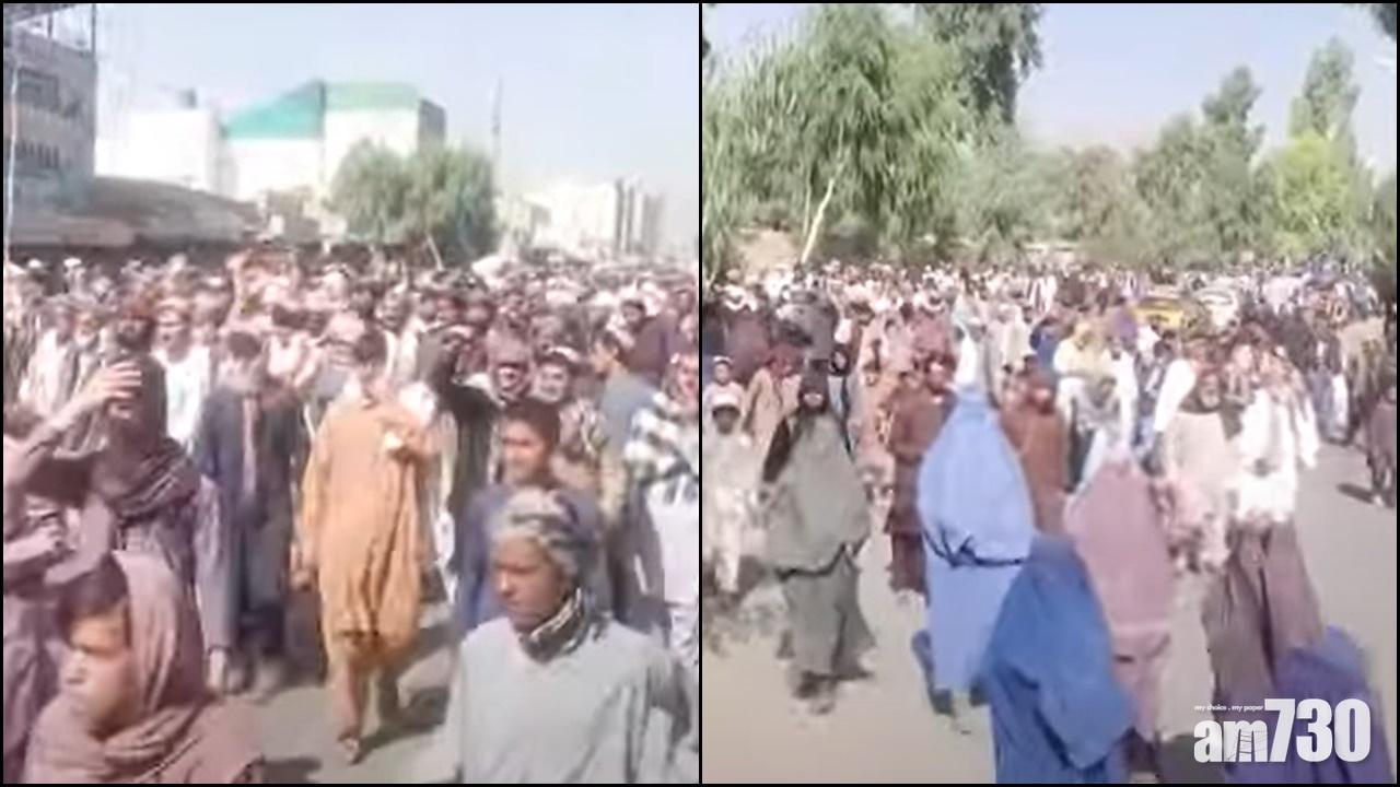 塔利班於坎大哈逼遷,觸發上千居民示威。(網上片段截圖)