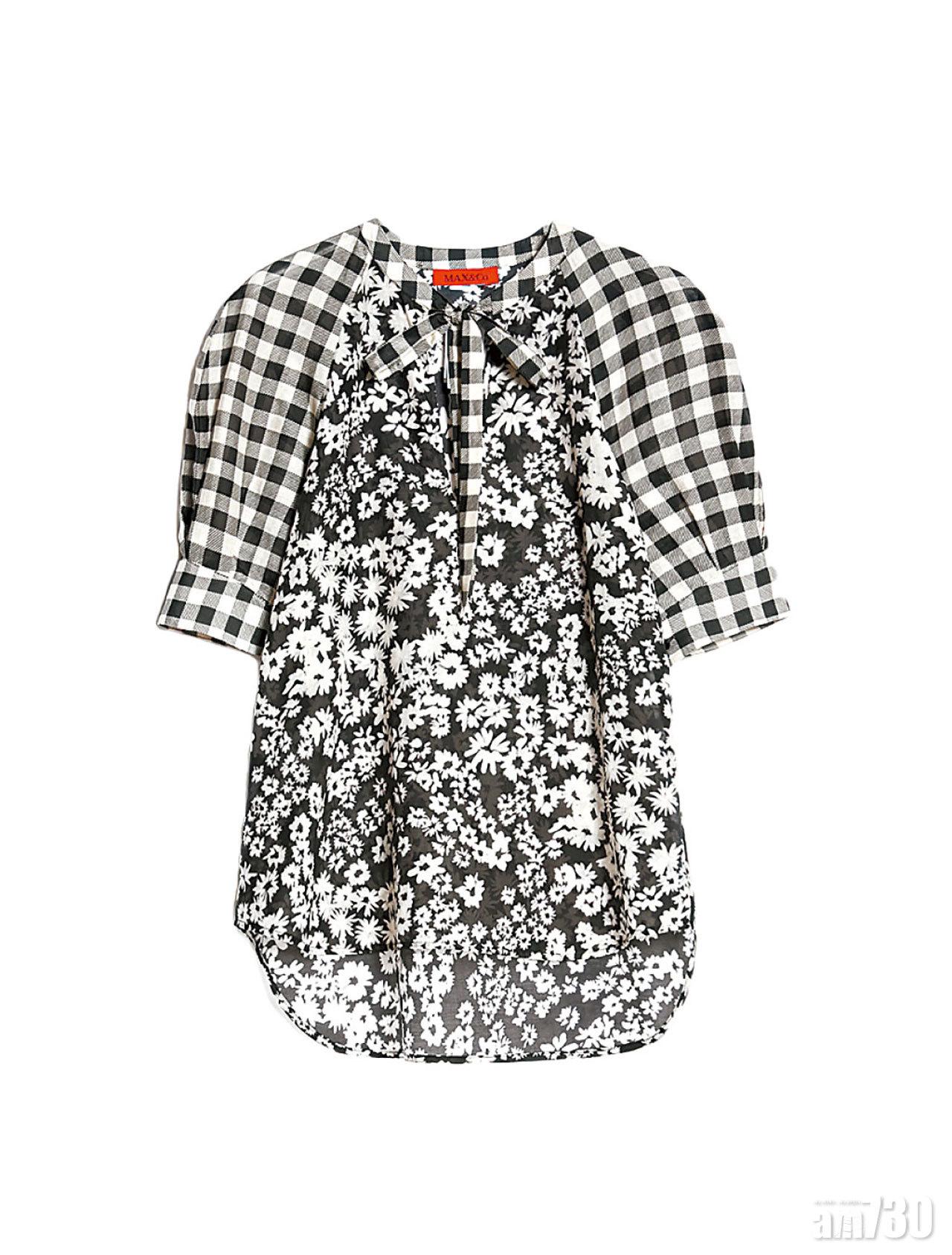 黑白色格仔拼floral print top $2,08(B)