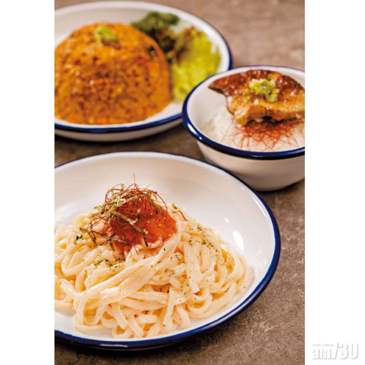 BENTROI本格◣大「盤」粉麵飯啱晒大男人,當中有明太子烏冬及香煎鵝肝飯。