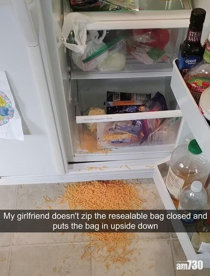 女友將密實袋倒轉放但冇封好,男友開雪櫃一拎,即中伏!(互聯網)