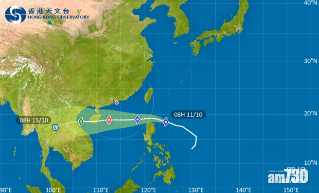 熱帶氣旋「圓規」今晚進入本港800公里範圍。(天文台)