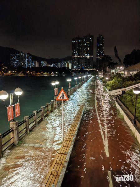 沙田城門河凌晨水淹單車徑。(突發事故報料區@FB)