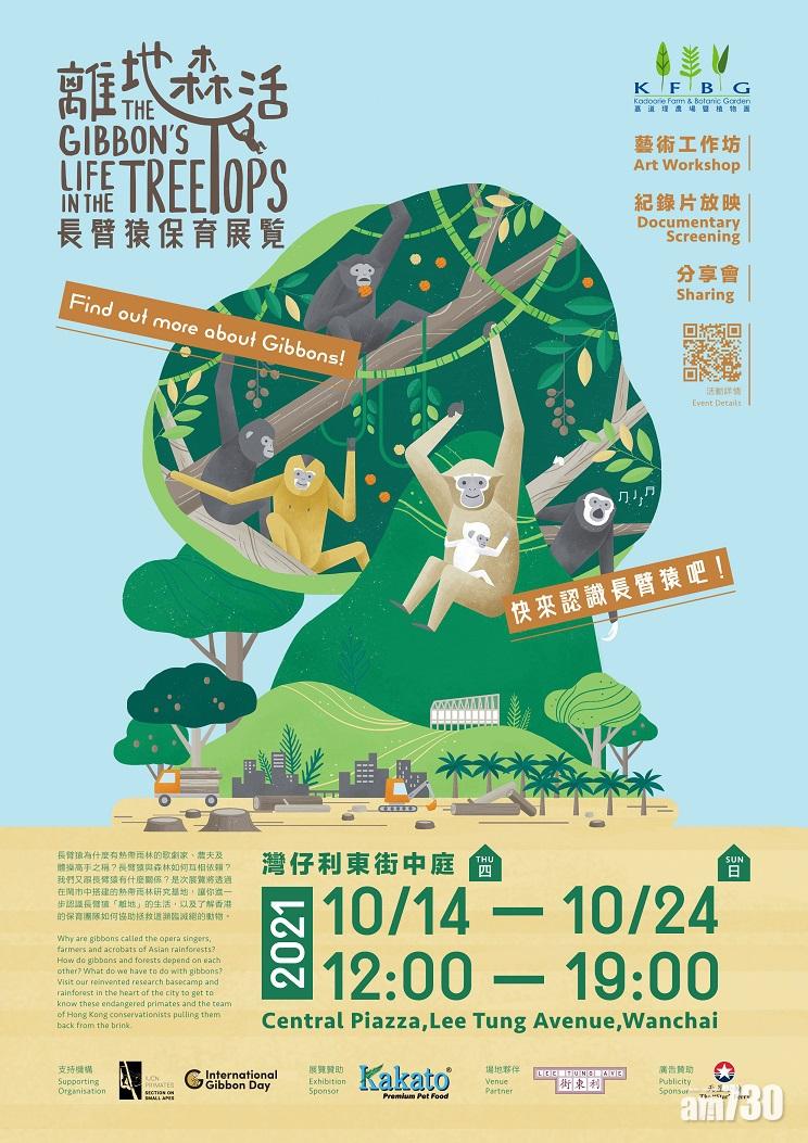 嘉道理農場推廣長臂猿保育,明起利東街辦叢林風展覽。(嘉道理農場提供)