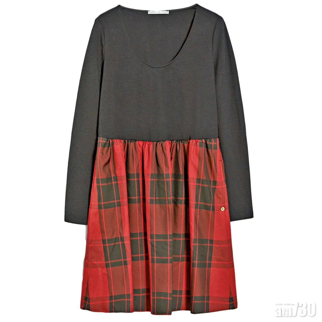 紅格仔拼黑色two tone dress $2,580(E)