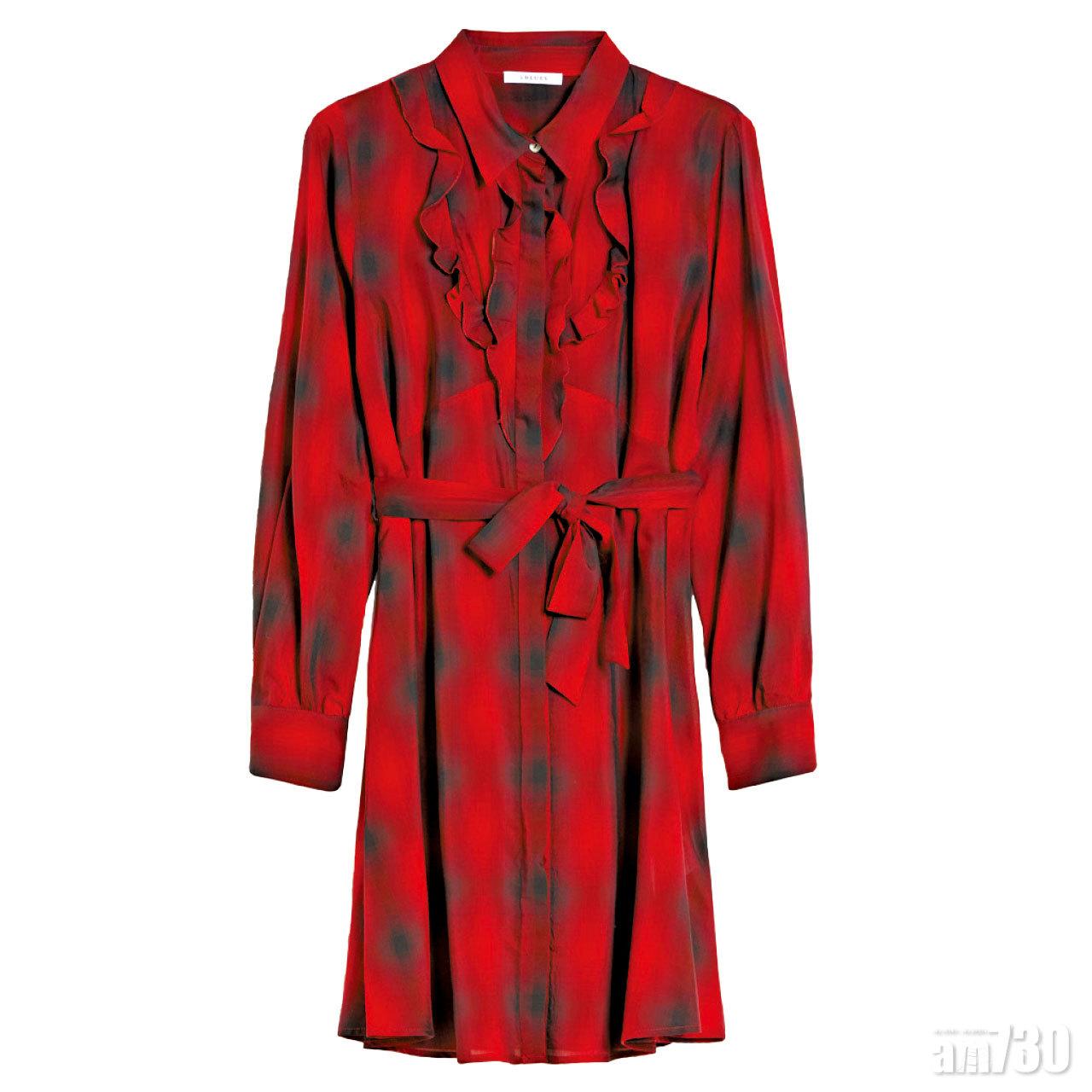 紅色格仔圖案ruffles dress $3,080(C)