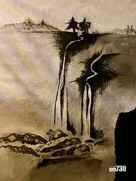 水墨畫《沿途有你》以Jer由busking至今的曲折音樂路為藍本,縱使起步階段路途崎嶇,但在獅子山下有鮮花(花姐)、熊貓(小克)、雙馬(王雙駿)等伯樂賞識。