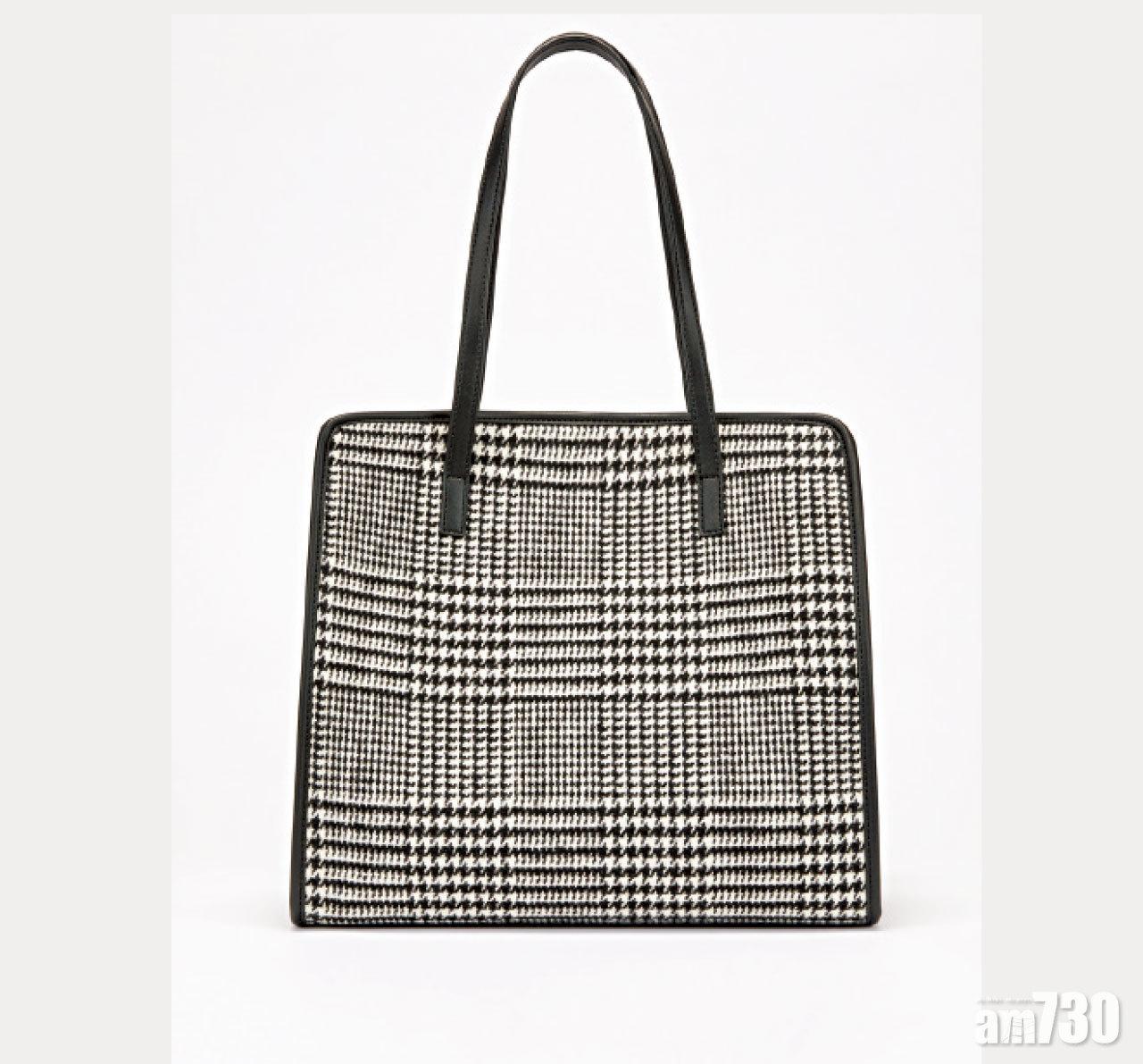 黑白千鳥格方形雙帶手袋 $1,180 (e)